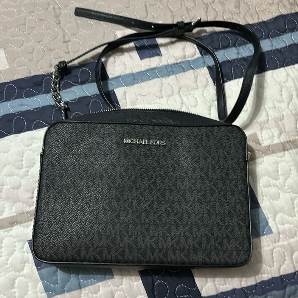 Michael Kors signature black leather crossbody bag